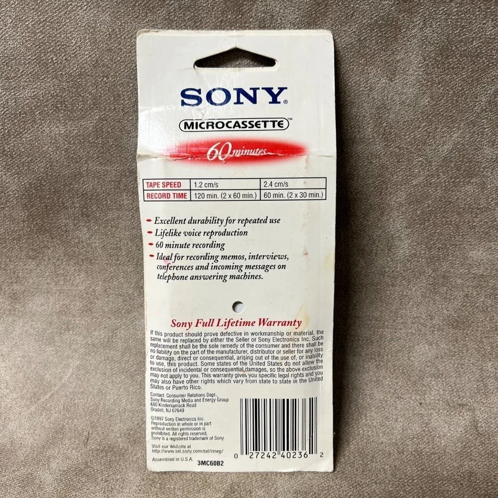 Sony MC-60 Microcassette Recordable Blank Cassette 3 pack 60 min New & Sealed